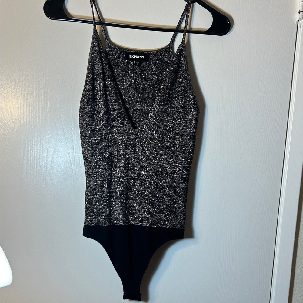 Express Metallic Black and Gray Bodysuit Size Medium
